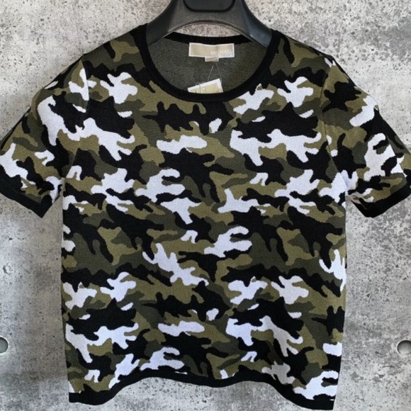 NWT Michael Kors | Camouflage Stretch-Viscose Jacquard T-Shirt - sz S - Picture 4 of 5
